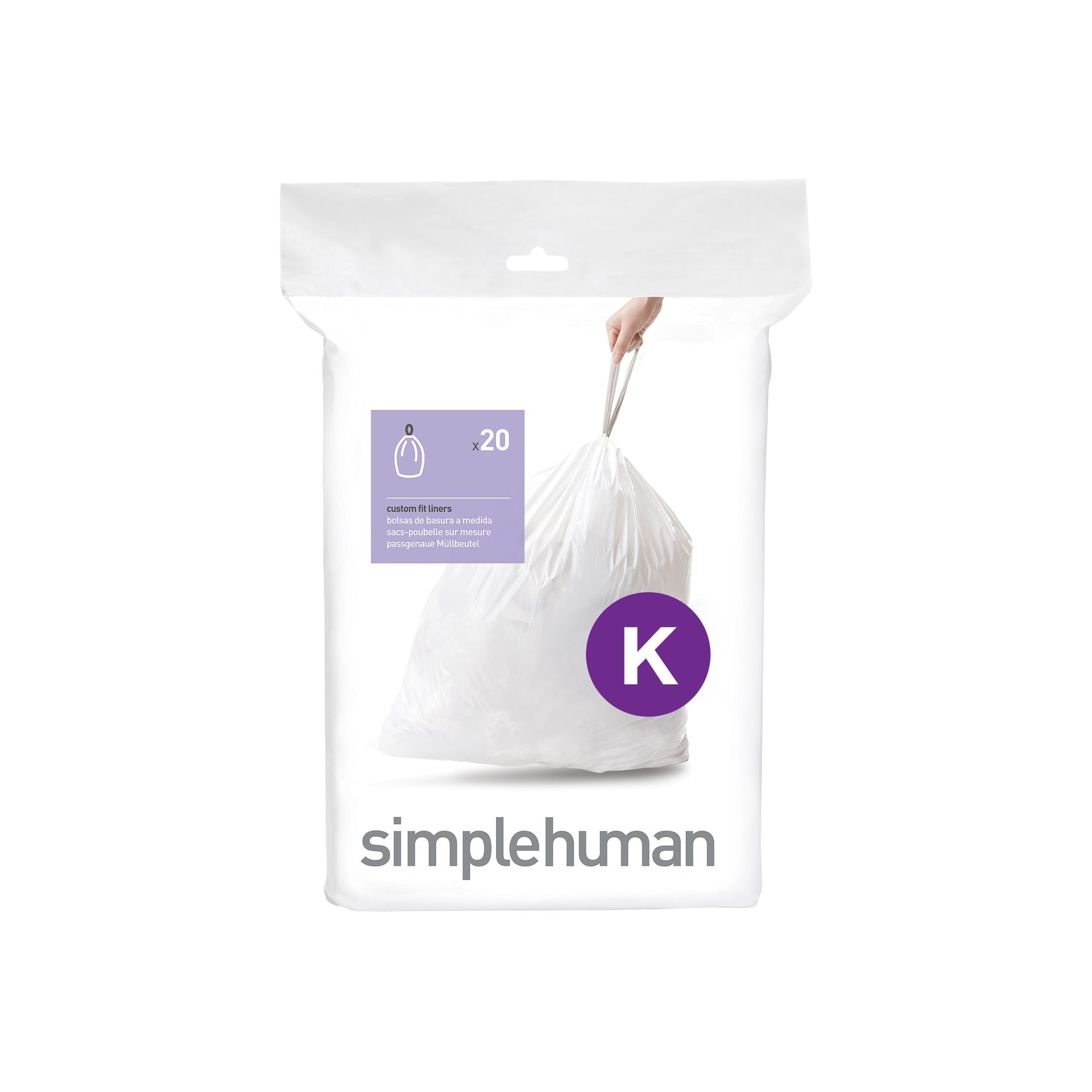 Soppåsar simplehuman Code K Specialanpassad Vit 20-pack